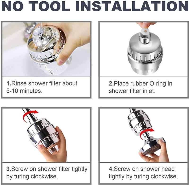 Bluejw High Output Universal Shower Filter - Silver Chrome - Multi-Stage Cartridge for Hair, Skin & Nails - Fast & Easy Replacement - Showerhead Filters - Image 4